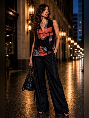 New Chaus Black And Red Abstract Blouse
